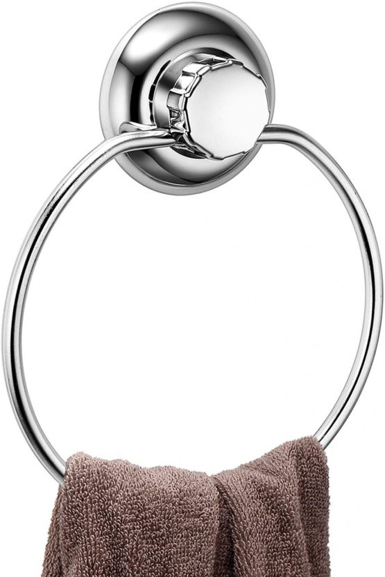 MaxHold No-Drilling/Suction Cup Round Towel Ring - Vaccum System - Stainless Steel Never Rust - for Bathroom & Kitchen