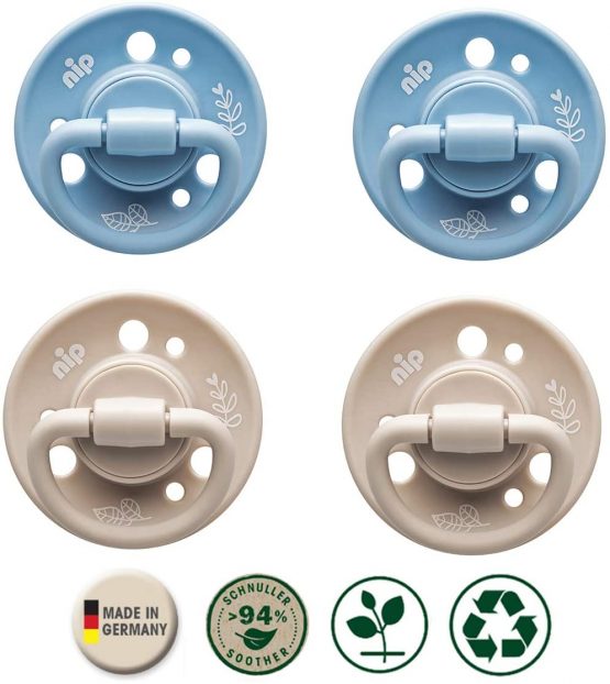 nip® Eco Dummy Cherry Green Soother 6-32 months Size 2, Multi-Pack for boys, Pack of 4, 94% Renewable raw Materials - Image 2