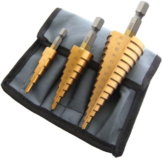 Malayas 3Pcs HSS Step Cone Drill Titanium Coated Hole Cutter Bit Set 4-12 20 32mm Tools Accessories