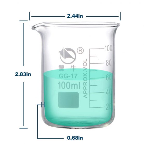 Yizerel Glass Beakers, Pack of 6 Low Form Glass Measuring & Glass Droppers Set, 3 Graduated Griffin Beakers in 3 sizes with scales, 250ml, 100ml, 50ml, 3 Glass Droppers without scales (3ml per drop) - Image 3