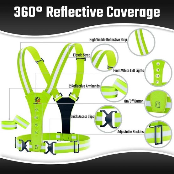 LUMEFIT High Visibility Vest Reflective Running Vests with Armbands High-Vis for Safety of Kids, Women, Men, Children, Adjustable Gear, 8 Bright LED for Day and Night Car, Bike, Cycling etc - Image 2