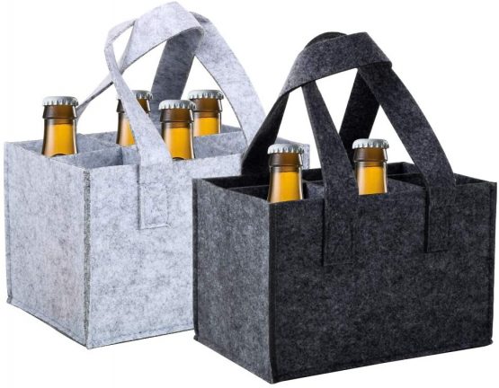 VINFUTUR 2 Pack Bottle Carrier Bags Beer Can Bottle Carriers Felt Beer Tote Bag with Flexible Divider 6 Bottle Beer Carrier Portable for Travel Picnic Party (Dark Grey + Light Grey)