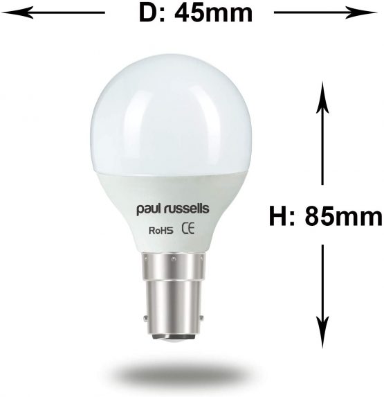 2 Pack 5W Golf LED Light Bulbs B15 SBC Small Bayonet Paul Russells Bright 5W=40W G45 Small Round 270 Beam Lamp 6500K Day Light 40W Incandescent Replacement - Image 3