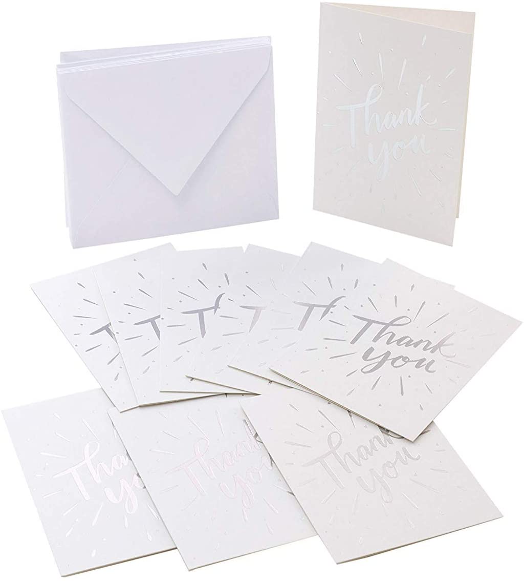Multipack of 10 Thank You Cards - Thoughtful Cards - Silver Foil Lettering Design, 109mm x 148mm - Image 2