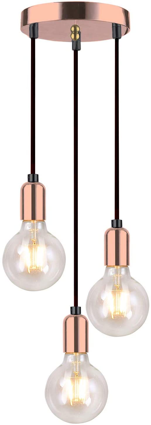 JING Modern Spiral 3 Pendant Light Fitting, Retro E27 Edison Style Lamp Holder,Suspended Pendant Ceiling Light Fitting-Rose Copper 1