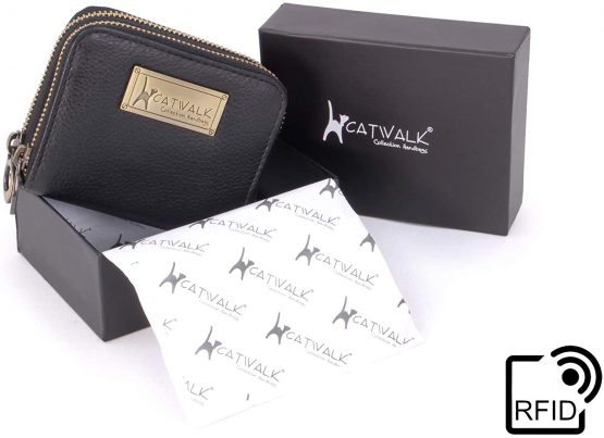 CATWALK COLLECTION HANDBAGS - ISLA - Ladies Small Organiser Zip Purse with Gift Box - Leather RFID Protection - Credit Card Wallet with Coin Compartment - Black - Image 3