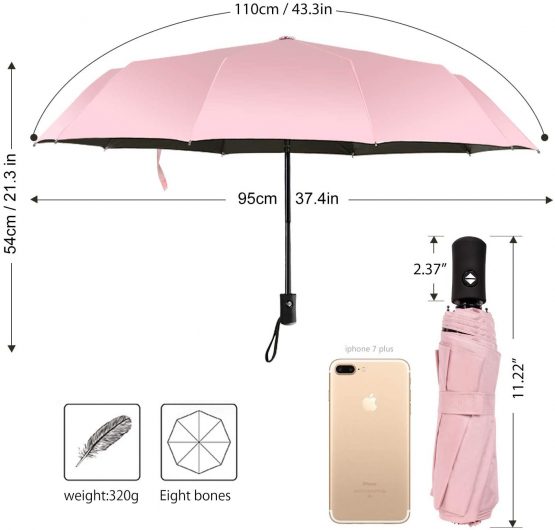 Travel Umbrella Compact Folding UV Umbrella for Sun Protection Auto Open Close Women Rain Umbrellas Pink - Image 3