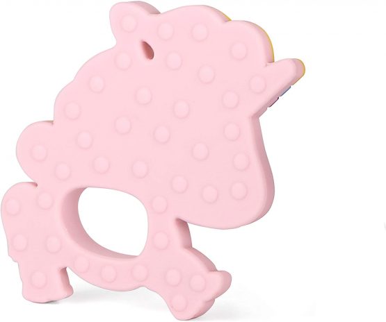 PREMYO Teething Toy for Baby Teether Silicone - Soothes Sore Gum Pain - Easy to Grab BPA Free Unicorn Pink - Image 3