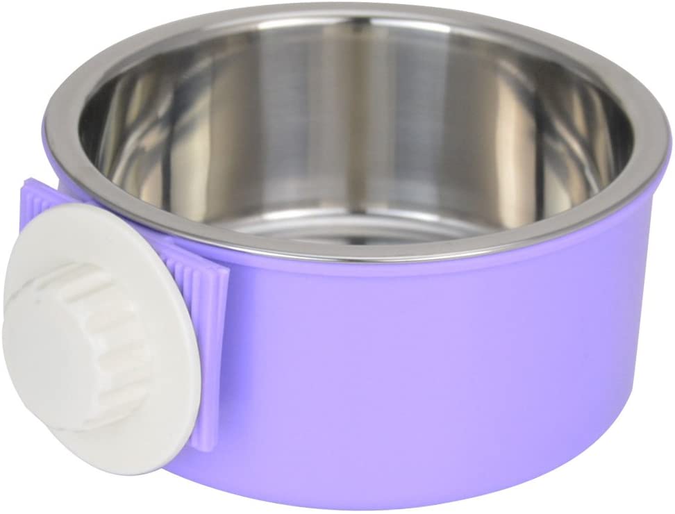 ShareWe Pet Hanging Bowl 2-in-1 Removable Stainless Steel Dog Crate Bowl Food Water Hanging Bowl for Dog Cat Bird Rabbit Hamster Ferret (Purple)