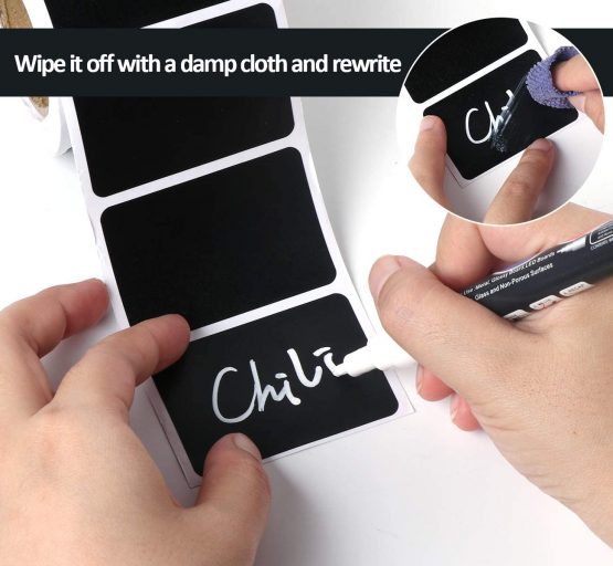 ilauke 150 Waterproof Chalkboard Labels Reusable Blackboard Stickers on a Roll for Jars, Canisters, Kilner Jars, Scrapbooking, 60 x 40 mm - Image 2