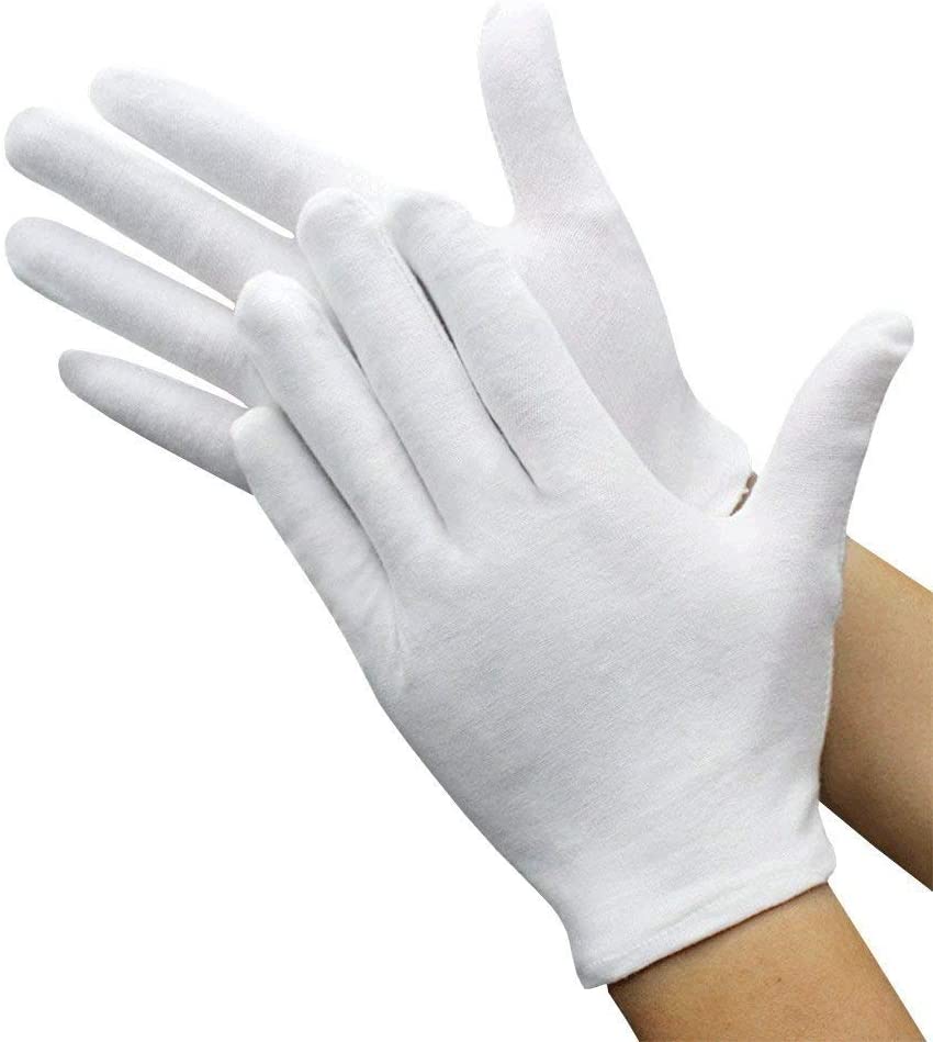 White Cotton Gloves Hand Care Work Gloves Lint Free Gloves, Extra Large, 12 works, XL (Pack of 24)