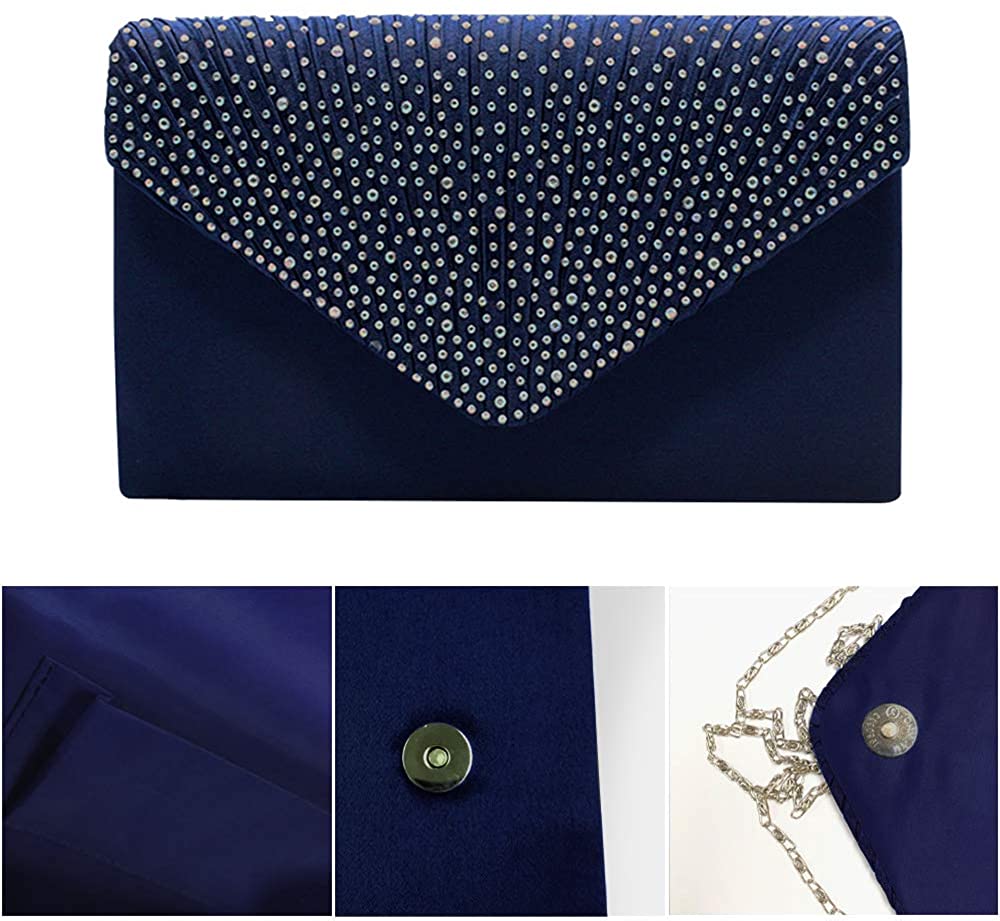 SteelFever Women Diamante Envelope Clutch Bag Evening Handbag Purse Wedding, Bridal, Prom, Party Shoulder Bag (Navy) - Image 4