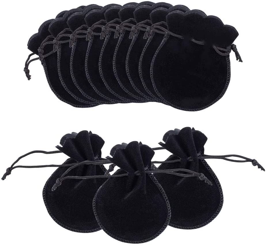 NBEADS 200 Pcs Small Jewelry Wedding Favour Bag Calabash Shape Drawstring Jewelry Pouches Velvet Drawstring Bags Small Candy Gift Bags for Christmas Birthday Party Favors Black