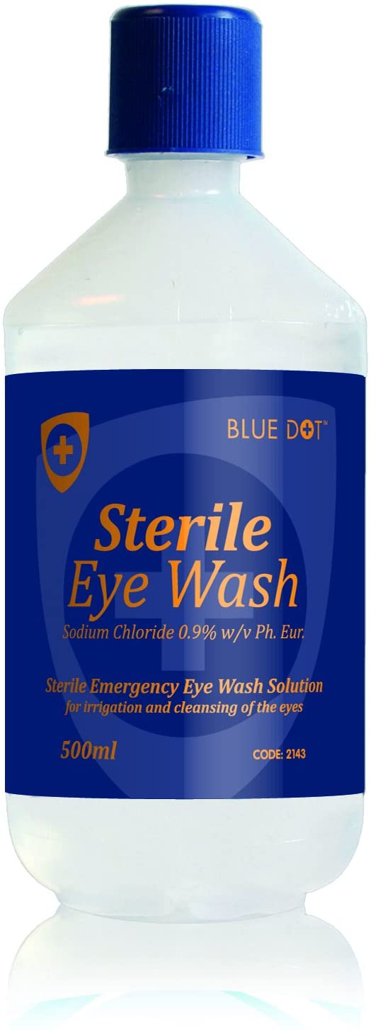 500ml Blue Dot Eye Wash Solution In Round Bottle (Each), Clear