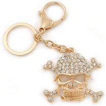 Avalaya Clear Crystal Skull & Crossbones Keyring/Bag Charm in Gold Tone - 12cm L