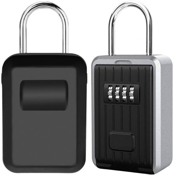 Key Lock Box Large Capacity Wall Mounted Key Safe Box with Cover, Key Storage Box with 4 Digit Combination Lock for Outdoor Home Office Garage School Gym Spare House Keys [Updated Version] (Black)