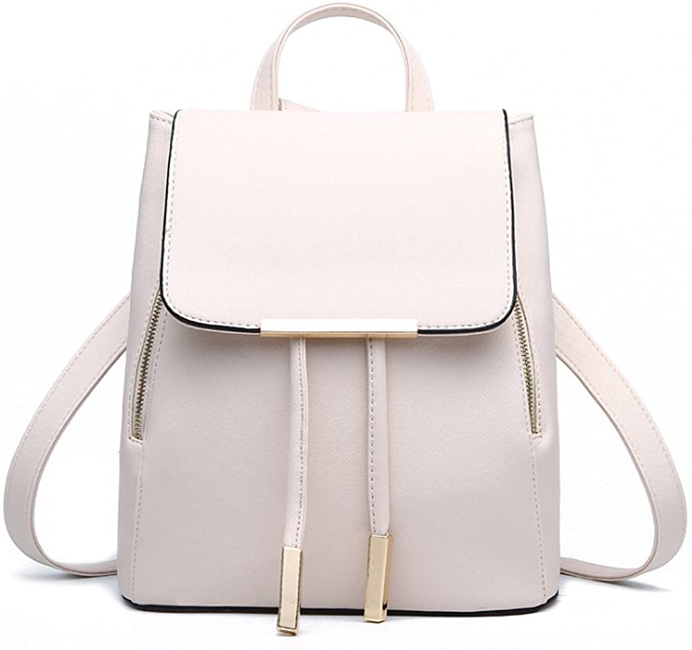 FiveloveTwo Womens Girls Fashion Backpack Rucksack PU Leather Purse Shoulder Hobo Bag Satchels Top-Handle Bags Off White
