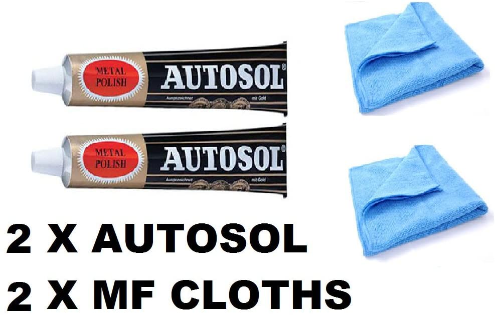 2 x 75ml Tube Solvol Autosol And 2 Microfibre Cloths - Chrome Ali & Metal Polish