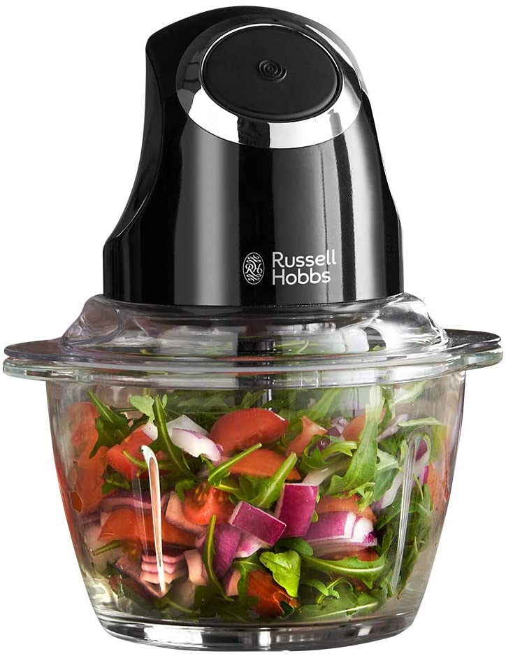 Russell Hobbs Desire Electric Fruit & Vegetable Mini Chopper, 1L glass bowl with 500ml food capacity & storage lid