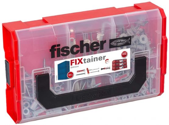 fischer 548864 Fixtainer Duoline Wall Plugs and Screws, Red