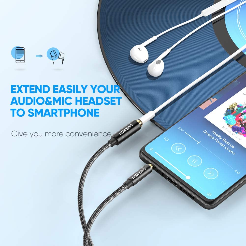 UGREEN 3.5mm Extension Cable 3.3FT Braided 4-Pole Mic Stereo Audio TRRS Headphone Aux Mini Jack Male to Female Extender for Laptop iPhone iPad TV Speaker PS4 PS5 Xbox Soundbar Gaming Headset MP3 (1M) - Image 2