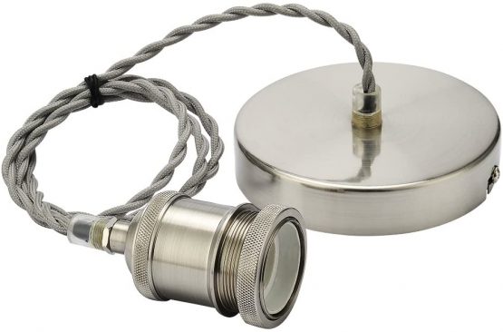 COZZY Vintage Ceiling Pendant Light Fitting, Light Grey Twisted Braided Flex,E27 Lamp Holder Suspended Pendant Light Fitting Kit-Satin Nickel - Image 4
