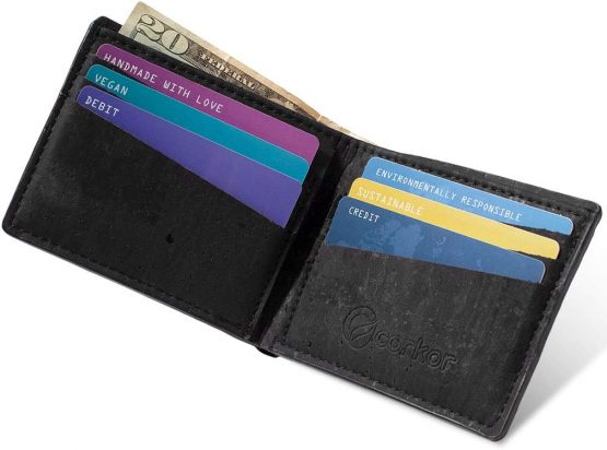 Corkor Cork Wallet for Men Bifold Slim Front Pocket Minimalist Vegan Leather, Black, S - Image 2