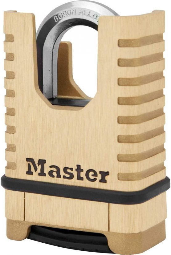 Master Lock M1177EURD Brass Heavy Duty Solid Padlock [Closed Shackle][Combination Lock] -Anti-Rust, Ultra Resistant and Waterproof