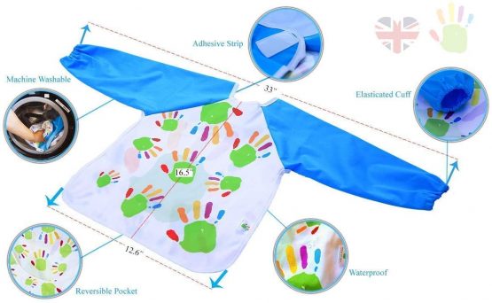 Family of Five | 2 Pack | Long Sleeved Multi Use Waterproof Bib for Babies and Toddlers | Bright Blue | 6-24 Months | Free Travel Bag and Gift Box - Image 3