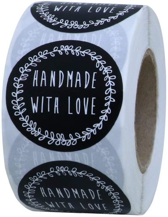 Hybsk Handmade with Love Stickers with Love Heart 1.5" Round Total 500 Labels on a Roll (Type 1)