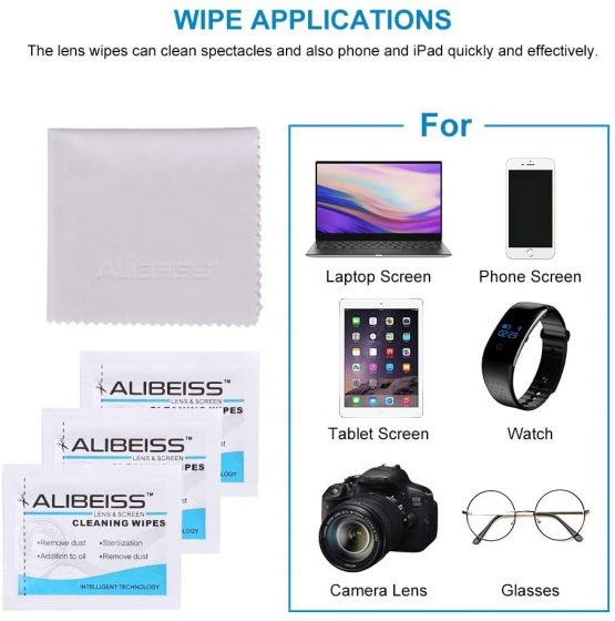 150 Pack Pre-Moistened Lens Wipes ALIBEISS Screen Wipes for Glasses, Camera, Tablets, Smartphone, Screens and Other Delicate Surfaces - Image 3