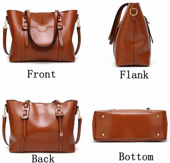 Aileese Womens Soft PU Leather Handbags Large Capacity Retro Vintage Top-Handle Casual Tote Shoulder Laptop Bags - Image 3