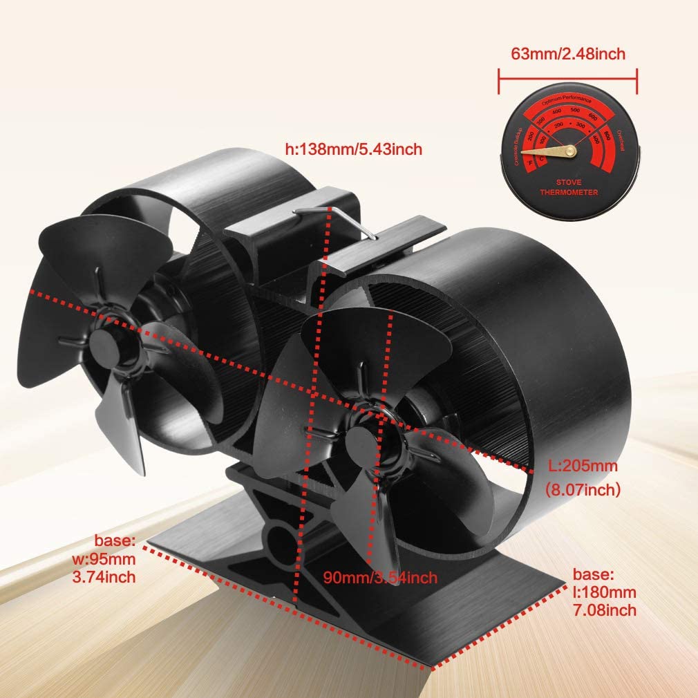 CRSURE Log Burner Fan 8 Blades Silent Operation Double Motors Stove Fans Heat Powered Wood Burner Fan for Wood Burning Stove Fireplace Accessories Tools - Image 4