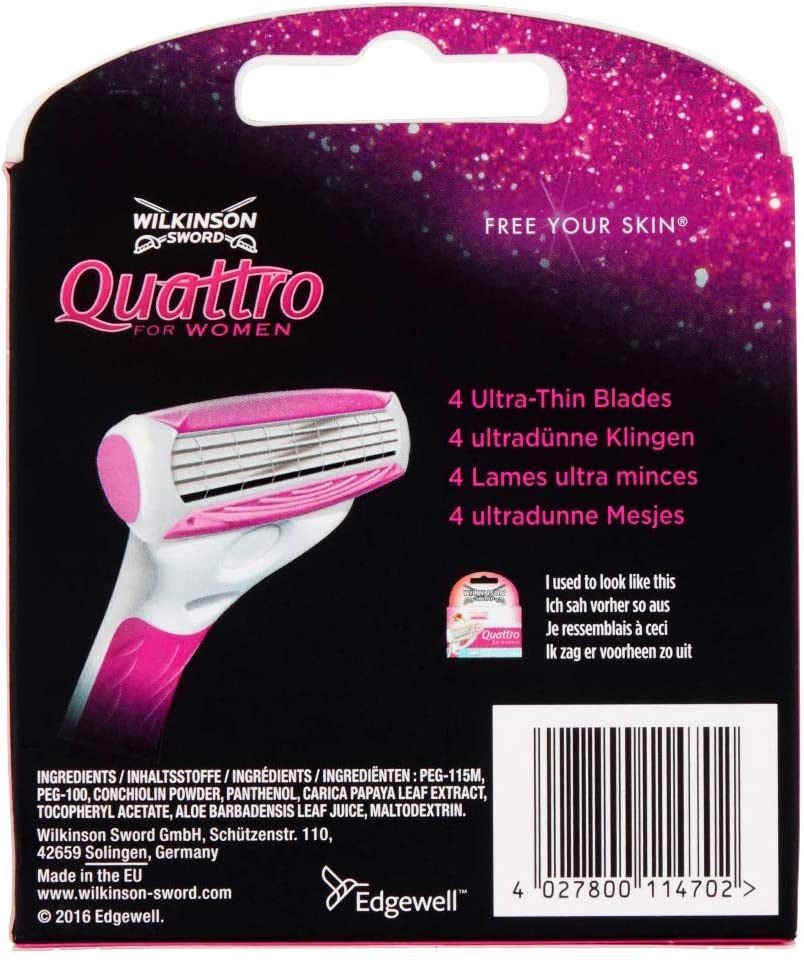 Wilkinson Sword Intuition Quattro Smooth Shave Women’s Razor Blades, Hair Removal, Touch of Aloe Vera - Image 2