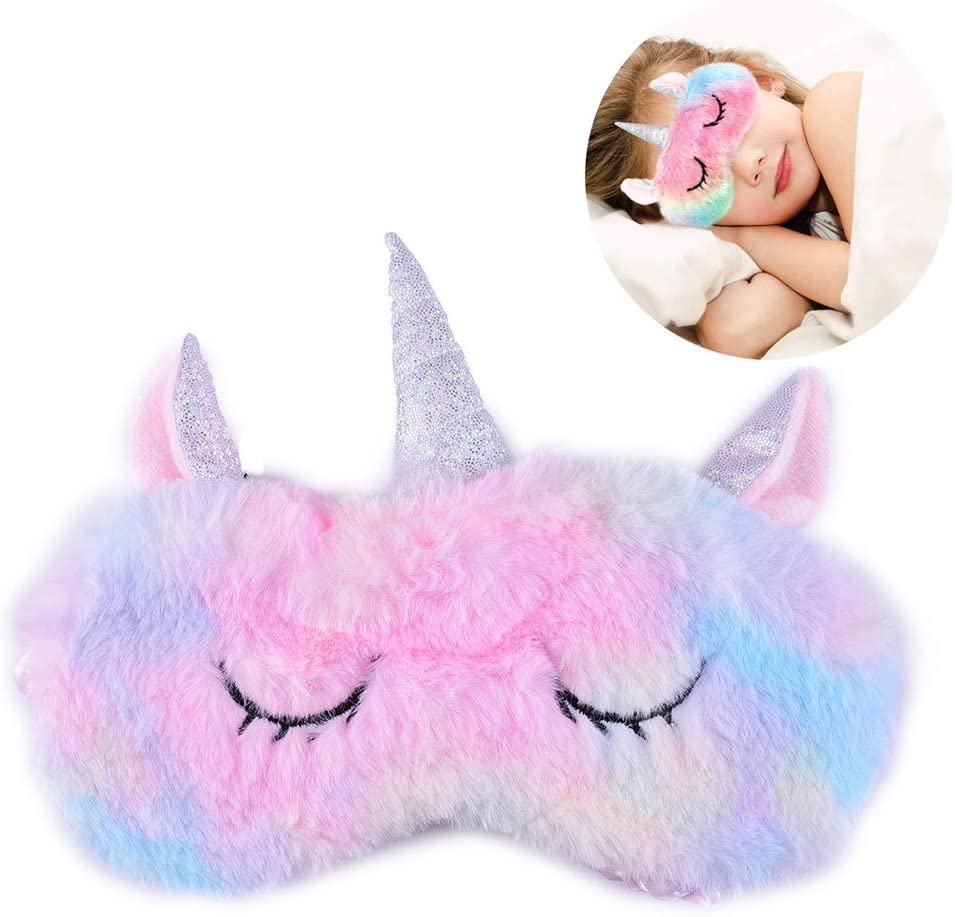 Eye Mask for Sleeping Ulife Mall Cute 3D Unicorn Soft Fluffy Plush Sleep Mask Sleeping Mask with Silk Back