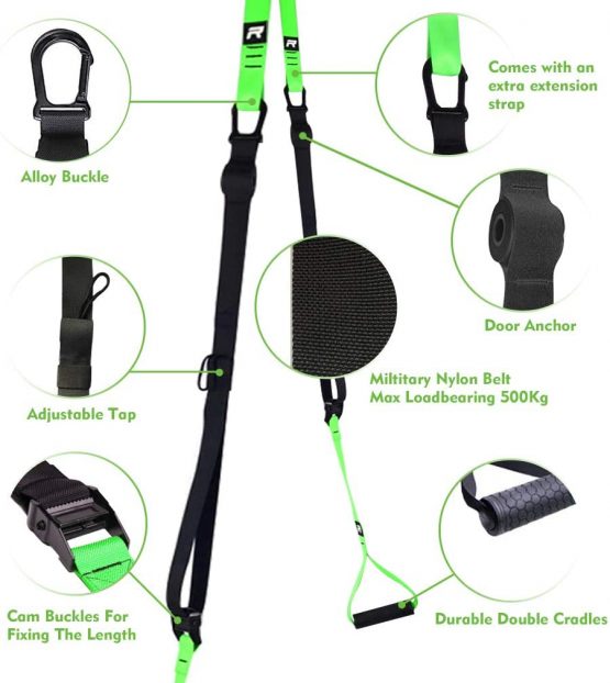 RHINOSPORT Sling Trainer Set with Door Anchor Adjustable Fitness Home Suspension Suitable for Travelling and for Training Indoors and Outdoors - Image 2