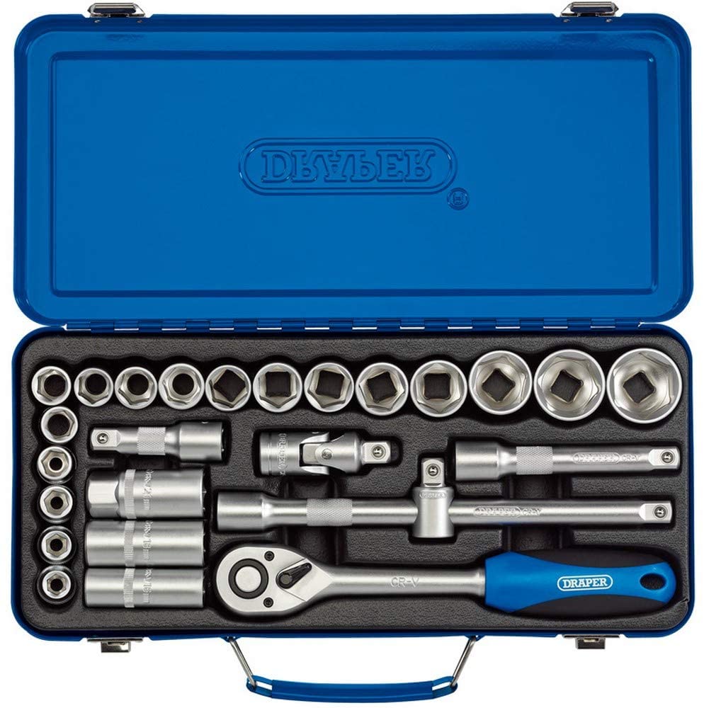 Draper 16368 1/2-Inch Square Drive Square Drive Metric 26 Piece Socket Set, Blue