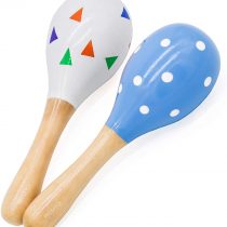 PREMYO Baby Rattle Maracas - Wooden Musical Instruments for Toddlers - Newborn Sensory Toys - Stars Note Blue White