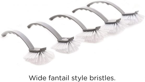 CleanPEAK Pack of 5 Metallic Silver Fantail Dish Brush with Scraper and Non-Scratch Bristles - Image 2