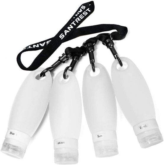 Gym Refillable Leak Proof Bottles Potable Travel Containers with Shower Lanyard,3.3 oz TSA Approved Squeezable Silicone Travel Tube Set for Gym Shampoo Lotion Soap(4 Pack Multi)