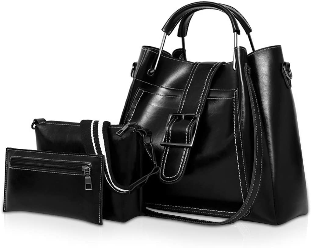 NICOLE&DORIS Women Handbag+Shoulder Bag+Purse 3pcs Bag Tote for Women Black