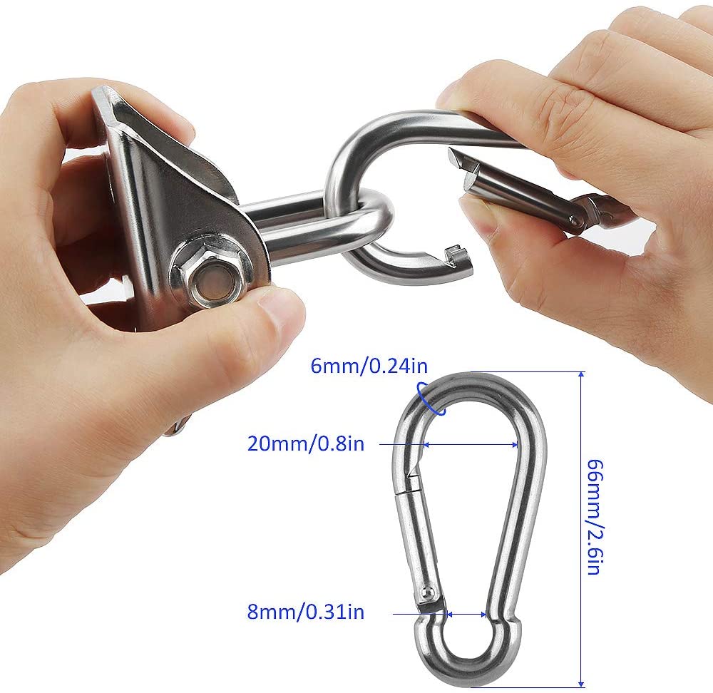 Awroutdoor Swing Hangers Hooks,Set of 2 Stainless Steel 180°Swivel Hammock Hooks with Locking Carabiner,1000LB Capacity for Concrete Wooden Sets Playground Porch Indoor Outdoor Seat Trapeze Yoga - Image 3