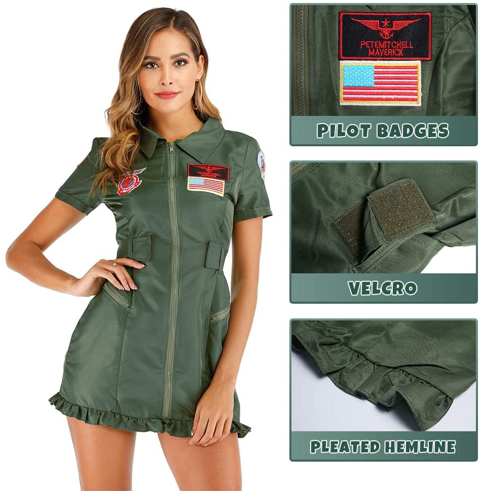 Ladies Top Gun Aviator Costume Fighter Pilot Uniform 80s Film - Foto 5