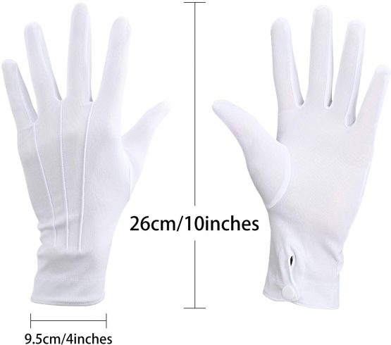Shappy White Stitched Cotton Gloves for Formal Tuxedo Jewelry Inspection, 2 Pairs (10 Inch) - Image 2