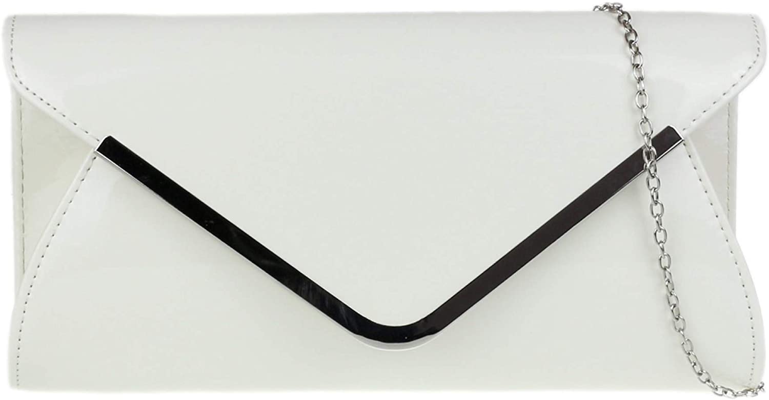 Girly Handbags Womens Glossy Oversized Clutch Bag (White), W 29, H 14, D 5 cm (W 11, H 6, D 2 inches)