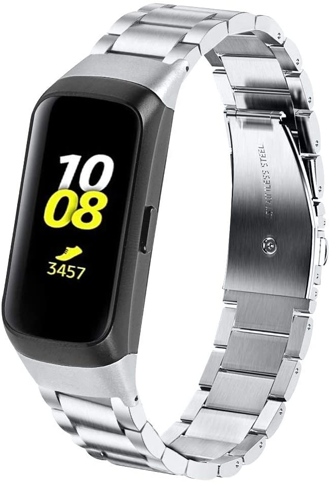 TenCloud Strap for Galaxy Fit Straps Replacement Metal Stainless Steel Arm Bands Bracelet Wristbands Compatible with Samsung Galaxy Fit SM-R370 Activity Tracker (Silver) - Image 2