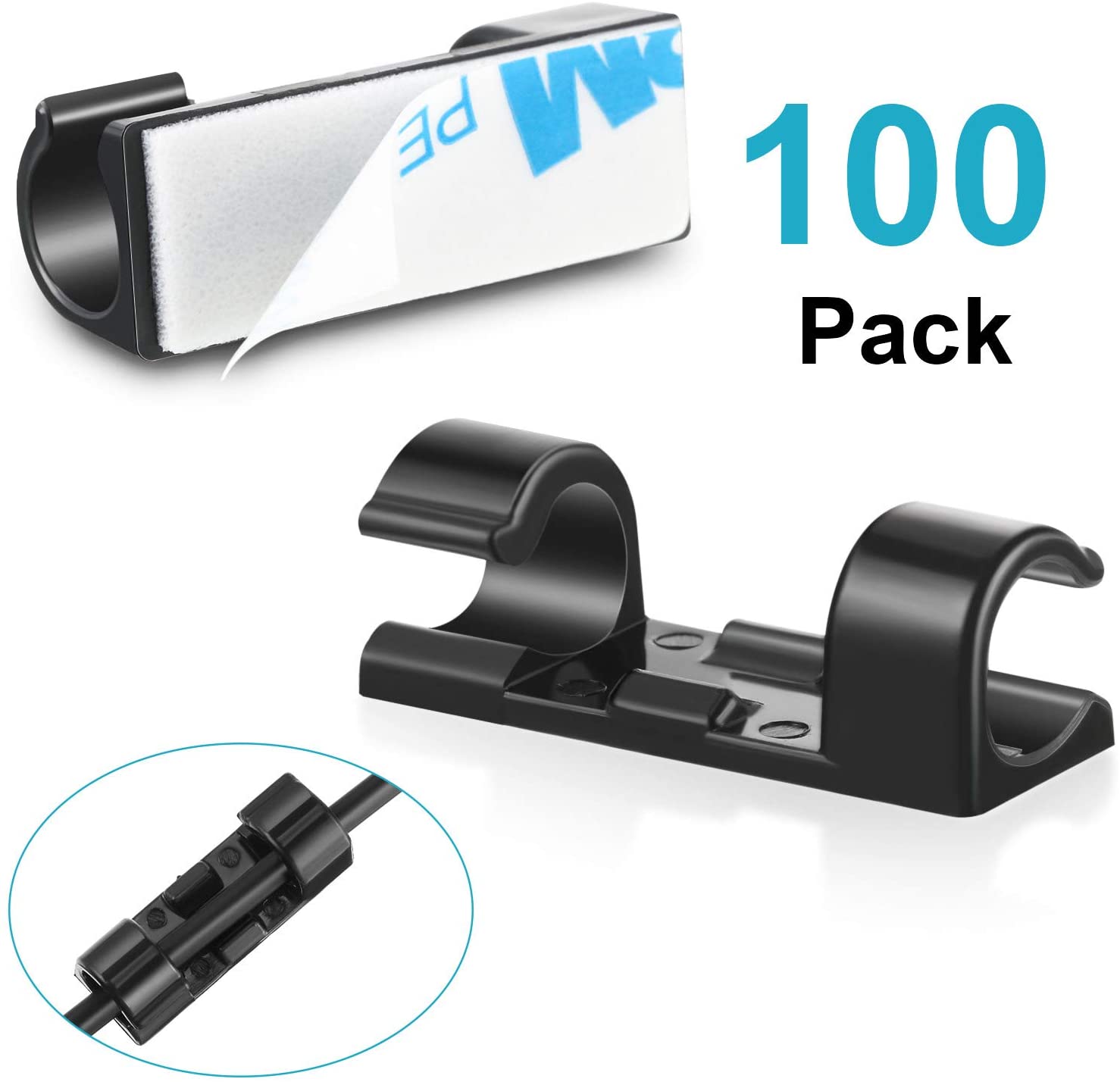 100 Pieces Mini Outdoor Cable Clips Light Clips Decoration Clips Self Adhesive Hooks for Fairy Light (Black)