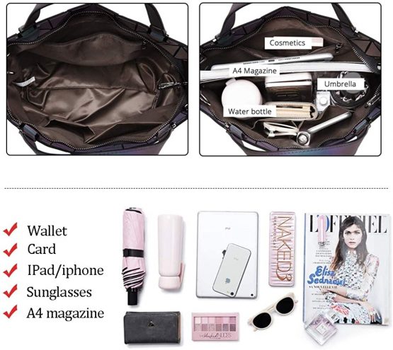 BestoU Geometric Grid Holographic Handbags for Ladies, Color Changing Ladies Purse PU Leather Shoulder Bag - Image 4