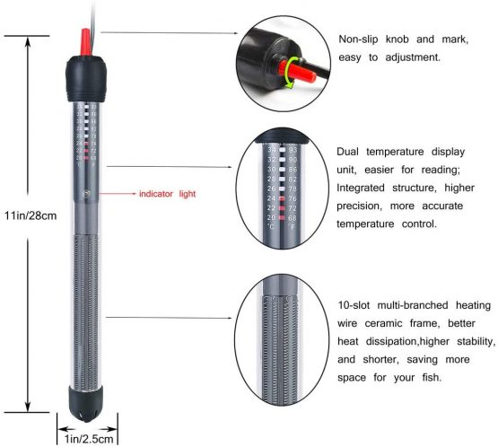 HITOP HP-608 Submersible Aquarium Heater 100W 200W 300W With Thermometer and Extra Sucker Cup (200W) - Image 2