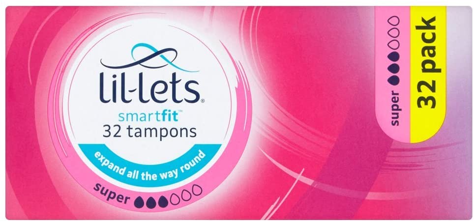 Lil-Lets Non-Applicator Super Tampons, 32 Count (Pack of 1), for Medium to Heavy Flow 3 Droplets, Plant-Based, SmartFit™ Non-App Tampon
